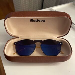Illesteva Blue Mirrored Gold Accent Sunglasses